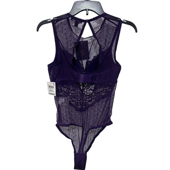 I.N.C. INTERNATIONAL CONCEPTS SHEER SWISS DOT CUPPED BODYSUIT PURPLE SMALL NEW! - Picture 2 of 11